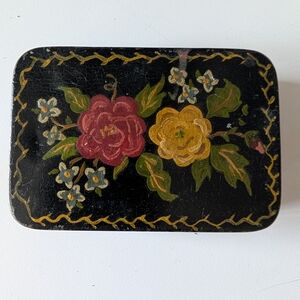 Adorable Hand-Painted Vintage 1940s Tin Pin Box